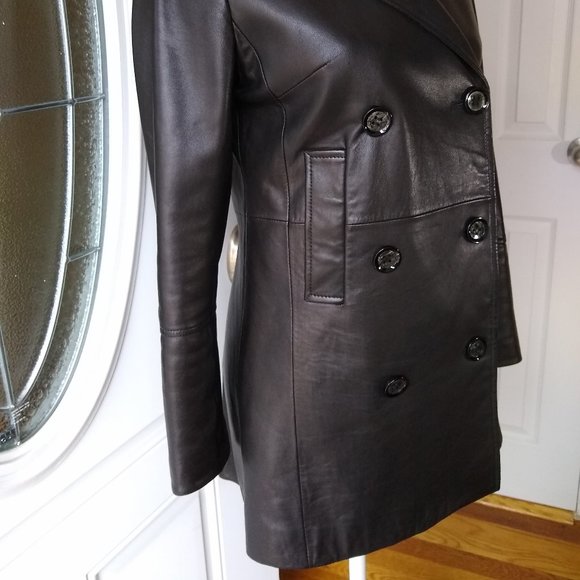 GENUINE Leather Double Breasted Jacket Blazer Coat - Picture 4 of 15